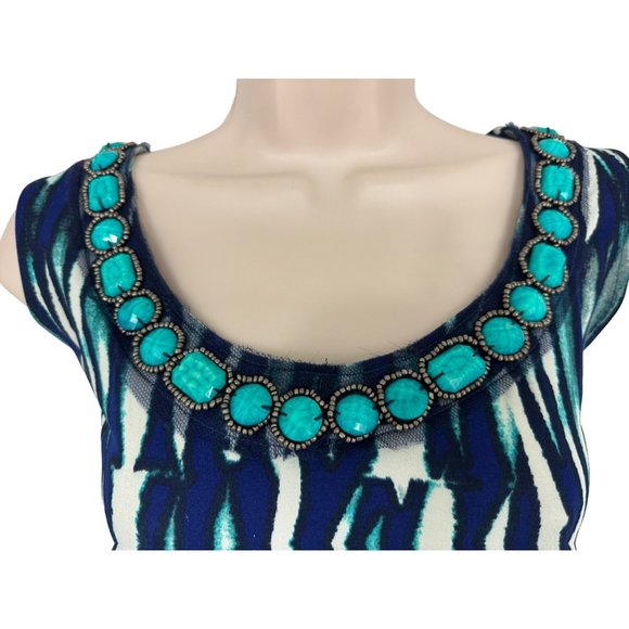 Size XL X-LARGE TURQUOISE EMBELLISHED NECKLINE SUMMER‎ DRESS Wedding Vacation - Picture 3 of 5